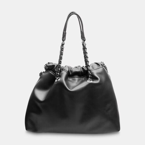 Bolso saco con cordón de ajuste efecto piel, Negro Opaco Bolso saco con cordón de ajuste efecto piel, Negro Opaco